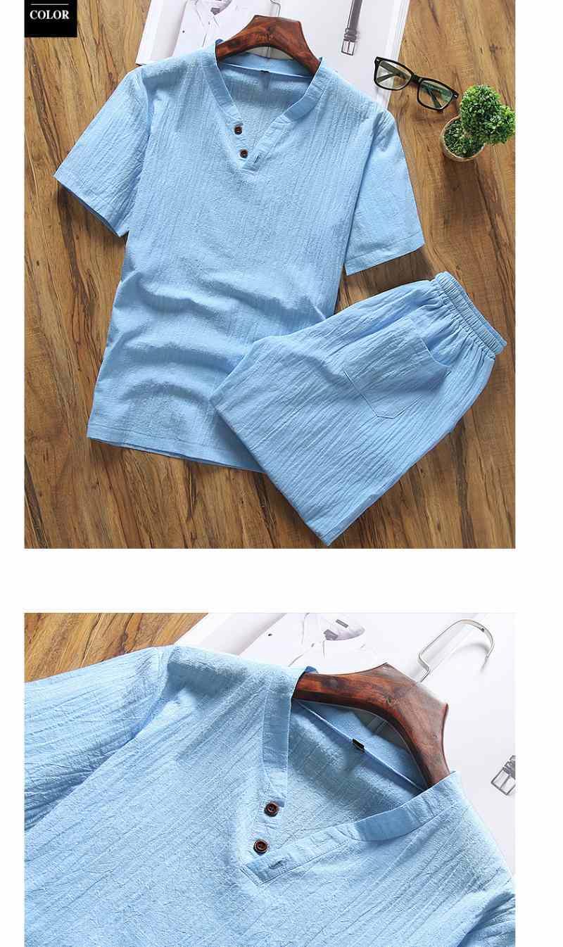 Product Introduction of Bộ Đồ Vải Lanh Mùa Hè, Dành Cho Nam Giới, ngắn Tay Áo, Quần Đùi, Phong Cách Trung Quốc, Cỡ Lớn, Áo Phông Cotton Và Vải Lanh Dáng Rộng, Bộ Đồ Hai Mảnh, Thời Trang Nam, T， Menswear 8