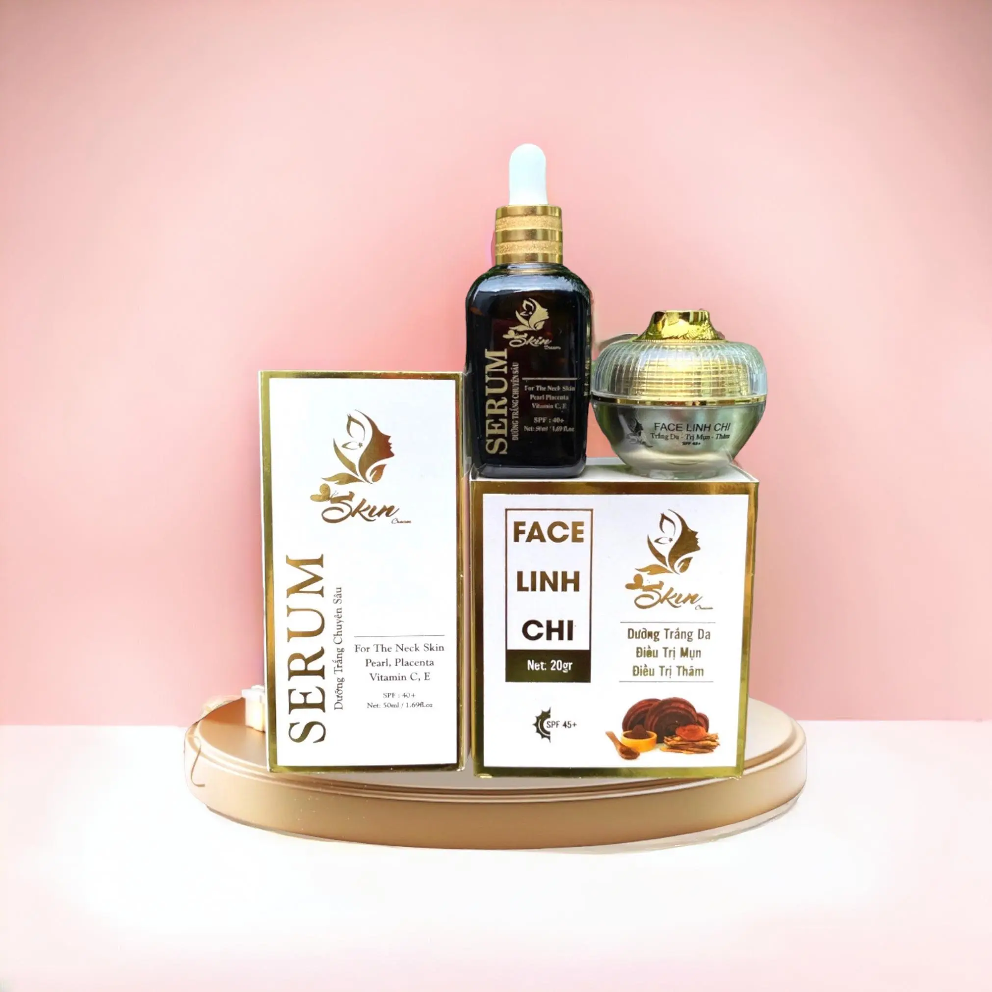 KEM LINH CHI (20gr) VÀ SERUM (50ml) - ( Skincream) - Kem Mụn, Dưỡng Trắng Da Skincare Nữ
