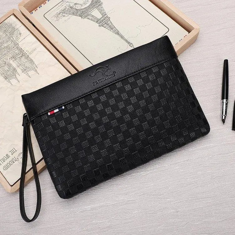 Men's Handbag Large Capacity Clutch Soft Leather Clutch Men's Envelope Bag Japanese and Korean Portable Wallet Clip Bag Fashion Brand
