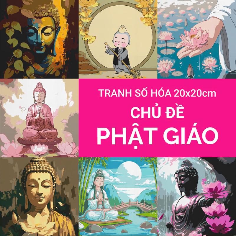 Tranh số hóa mini 20x20cm Phật giáo đã căng khung Tô Màu Diy