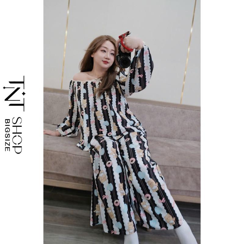 SET ĐỒ BỘ 2 MÓN BIGSIZE ÁO CỔ THUYỀN BÈO QUẦN DÀI [TNT SHOP BIGSIZE 60KG 90KG]