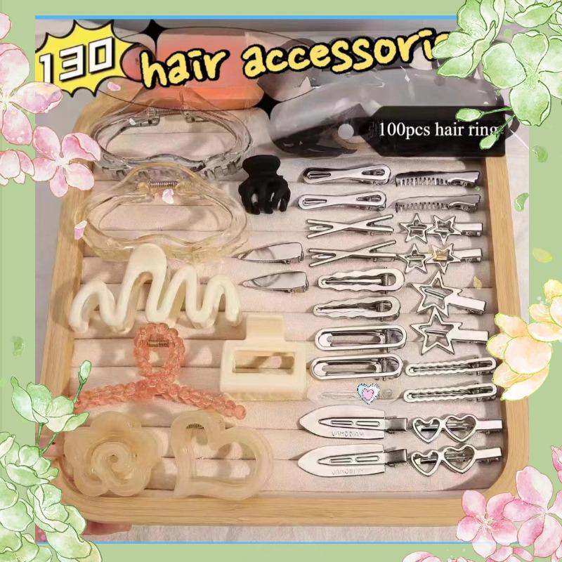 Set Aksesori Rambut, 130 Keping, Dijual Cakar Rambut, Scrunchies, Ikat ...