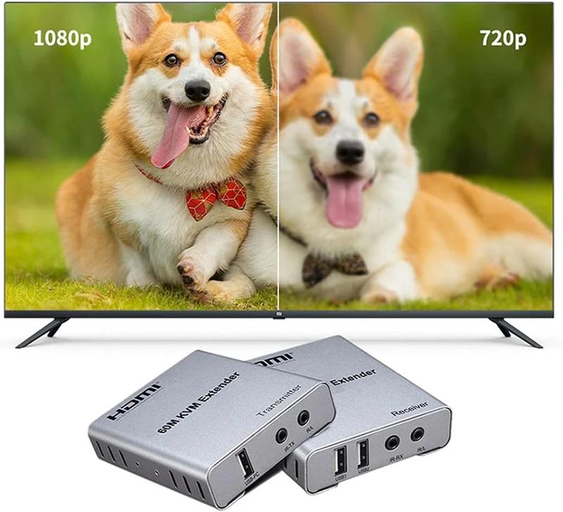 Product Introduction of 60M USB KVM HDMI Extender 1080P over CAT5e Cat6 RJ45 Ethernet Cable Audio Video Transmitter Receiver Signal Extension Converter 25