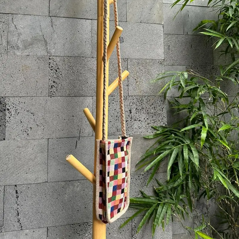 Túi vải đeo chéo đựng điện thoại kich thuoc 12cm x20cm/Túi vải handmade dây bện phối vải đay linen 4