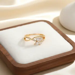 Lanme Jewelry Cincin Kupu-Kupu Titanium Zirkon Berlian Mewah Wanita Premium Perhiasan Elegan TX037