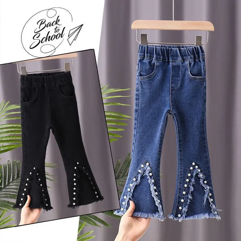 Seluar Jeans Berkobar, untuk Kanak-kanak Perempuan, Koleksi Musim Bunga dan Musim Luruh, Gaya Barat Baharu, Seluar Denim Fesyen, Seluar 2024, Sesuai untuk Gadis Lebih Tua, Seluar Loceng Bawah
