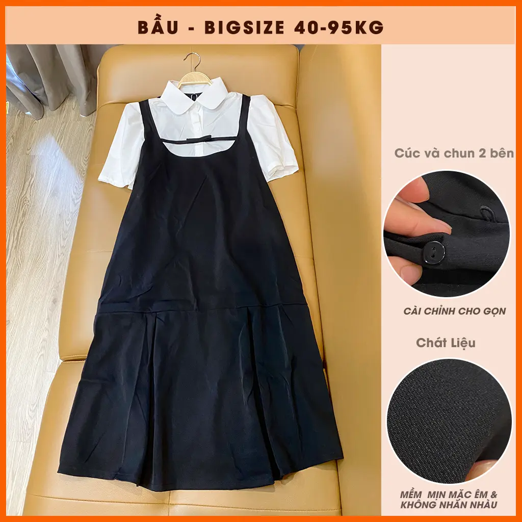 Đầm bầu công sở váy bầu xinh ngắn tay màu đen mix trắng đuôi cá nơ có sẵn tại shop OanhLTK 40-95kg