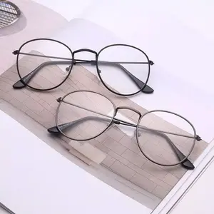 Kacamata Lensa Transparan Lensa Rangka Retro Vintage Metal Frame Oval Gaya korea