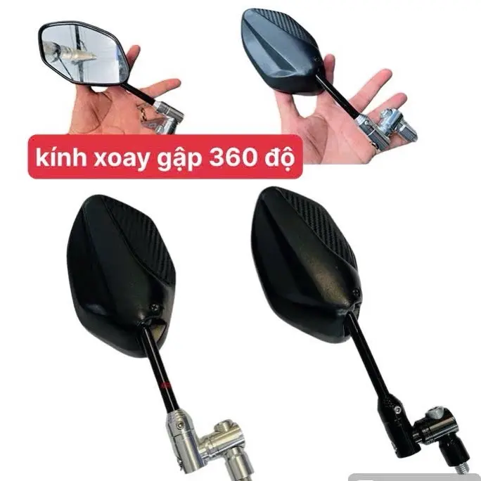 Gương Xoay Gập 360 Độ Gập Mặt Đồng Hồ Kèm Chân Xoay Gắn Xe Máy