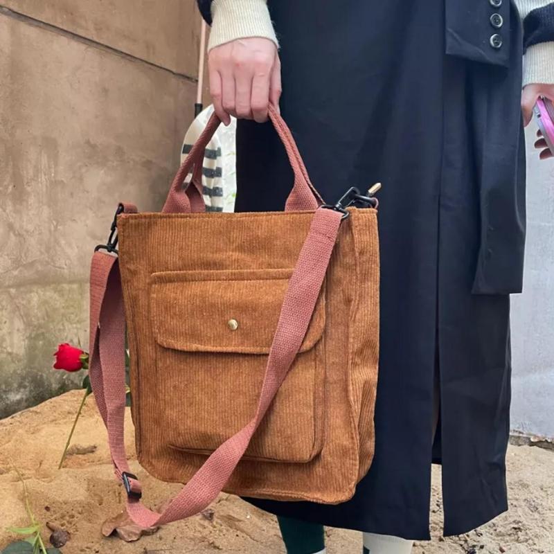 Product Introduction of Túi đeo chéo vải nhung tote nam nữ unisex ngăn túi nhỏ bên ngoài đựng sách a4 túi vải đi học đii chơi 13