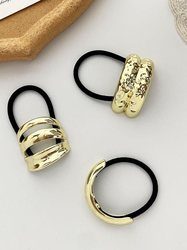 Texture Metal & Solid Color Metal Hair Tie Set, Casual Simple Style Hair Accessories for Women & Girls, Minimalist Headwear Suitable for Thick Hair 3