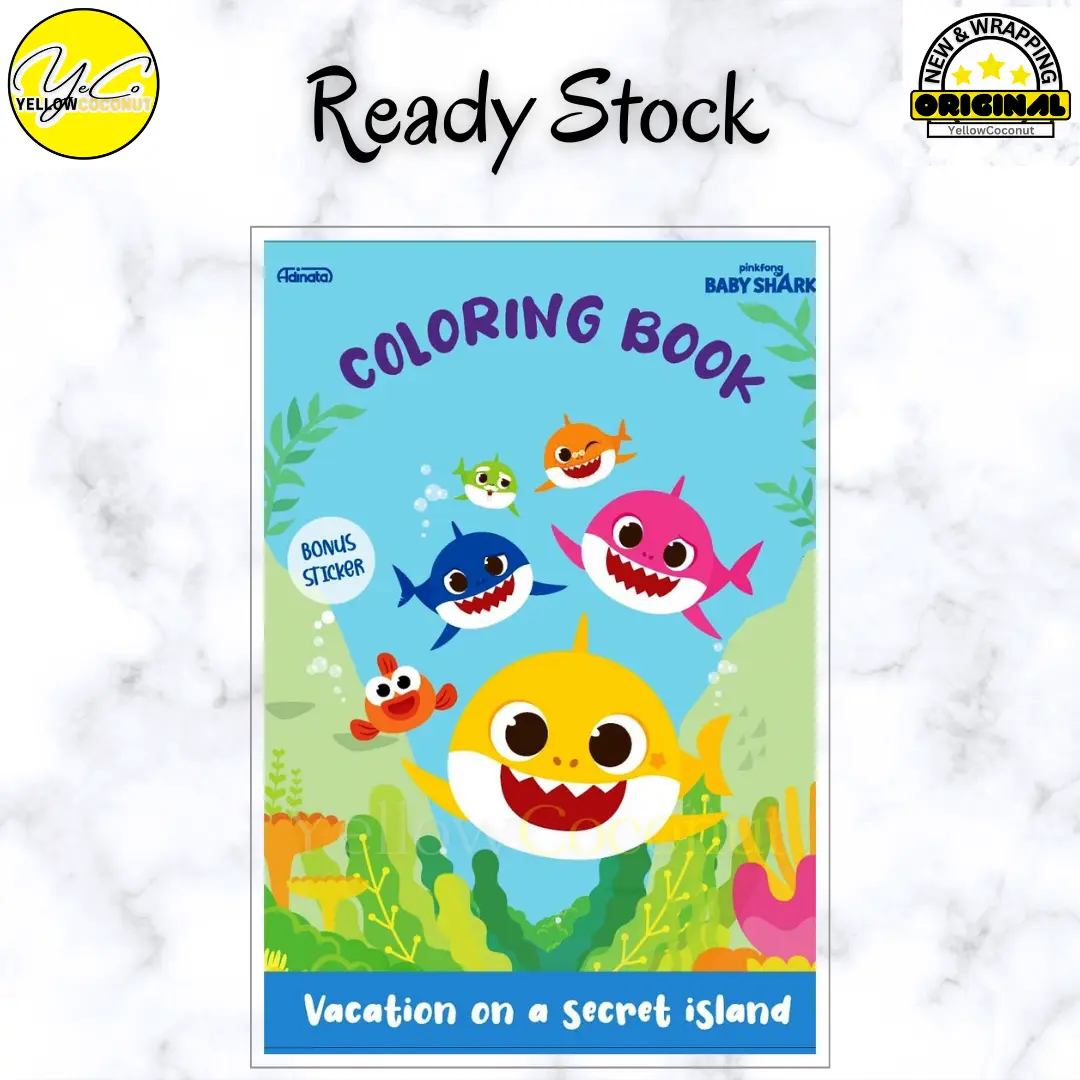Coloring Book BABY SHARK Vacation on a Secret Island + Bonus Sticker Anak