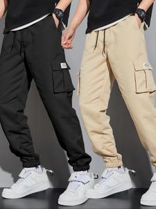 Men's Solid Flap Pocket Cargo Pants, Regular Fit Casual Fashion Trousers for Daily Wear, Men's Bottoms for All Seasons