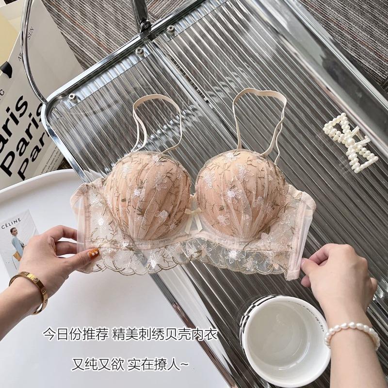 Product Introduction of Fairy embroidered lace bra for women with small chest, gathered and enlarged, soft steel ring, lifting and anti-drooping, sexy pure desire bra 1