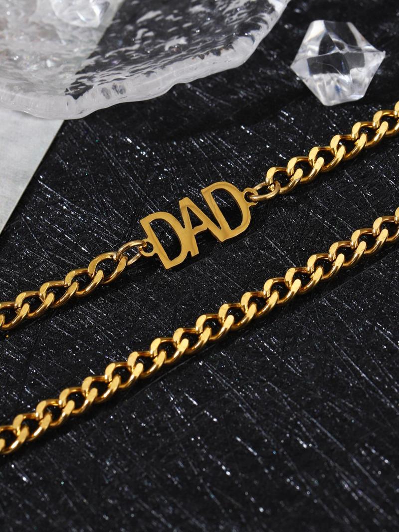 Product Introduction of Men's Punk Style Fashion DAD Letter Design Pendant Necklace, Casual Trendy Chain Necklace For Party Decoration, Elegant All-match Fashion Accessories for Daily Wear, Without Box 5