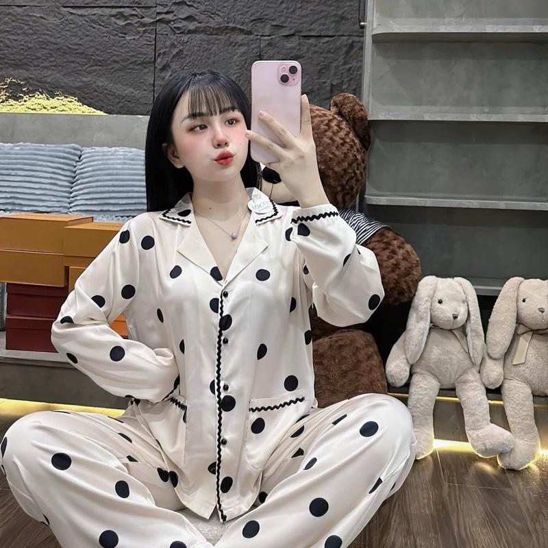 Đồ bộ nữ hoạ tiết chấm bi, pyjama nữ lụa latin mềm min mượt mát Freesize 2