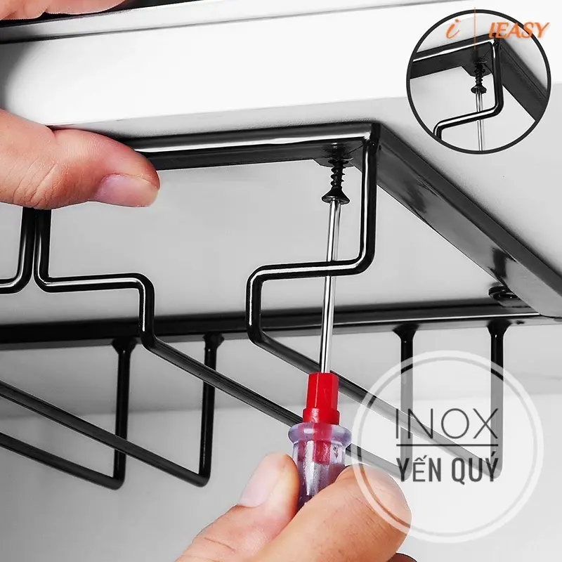 30/40/50/60/70/80cm Giá Treo Ly Rượu Vang Gắn Tủ Bếp Tiện Lợi màu đen và màu vàng 7