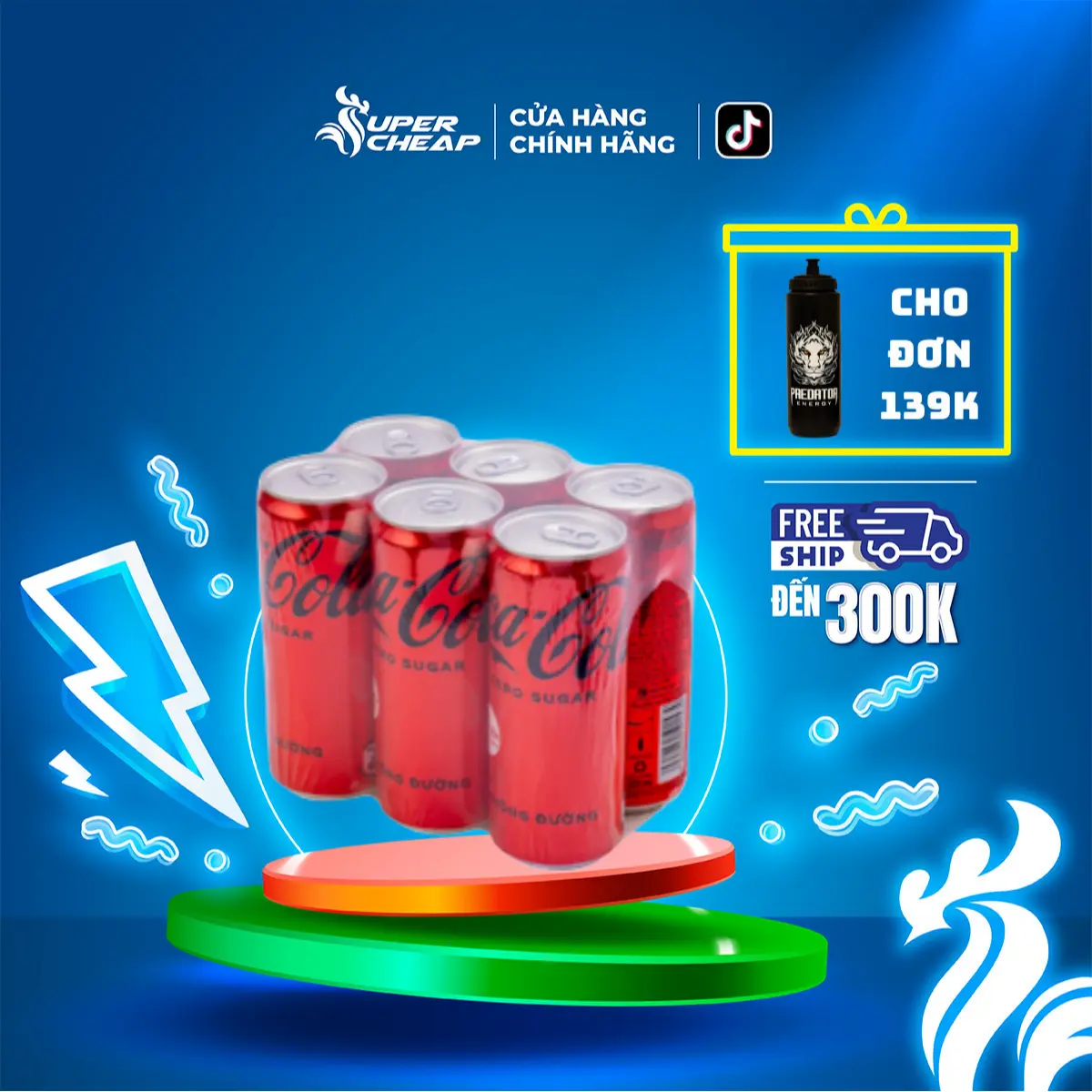 Lốc 6 Lon Nước Giải Khát Không Đường Coca-Cola Zero 320ml/Lon Sale 15.4 Supercheap Chính Hãng