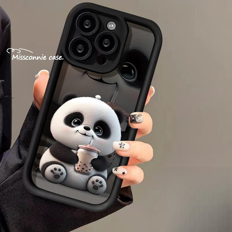 Product Introduction of Cute Cartoon Panda Angel Eyes Cartoon Phone Cover for Apple with Iphone 7 plus 11 14 15 13 12promax 8 6 Xr7 plus Xsmax Se 2020 Creative Panda Drink Milk Tea Black Tea Soft Cover16promax 16pro 16plus 16 33