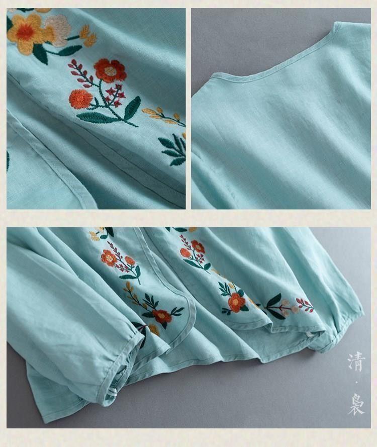 Product Introduction of Áo Sơ Mi Vải Lanh Và Cotton, Trang Phục Nữ Đầu Mùa Thu, Phong Cách Cổ Điển Nghệ Thuật, Áo Dài Tay, Áo Cardigan Thêu, Áo Khoác Thường Ngày, Xu Hướng Mùa Thu, 2023 12