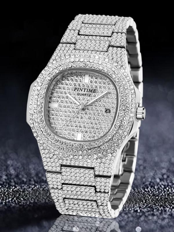 Women's Elegant Rhinestone Decorated Analog Quartz Watch, Fashionable Luxury Round Dial Calendar Watch for Women & Girls, with Box 7