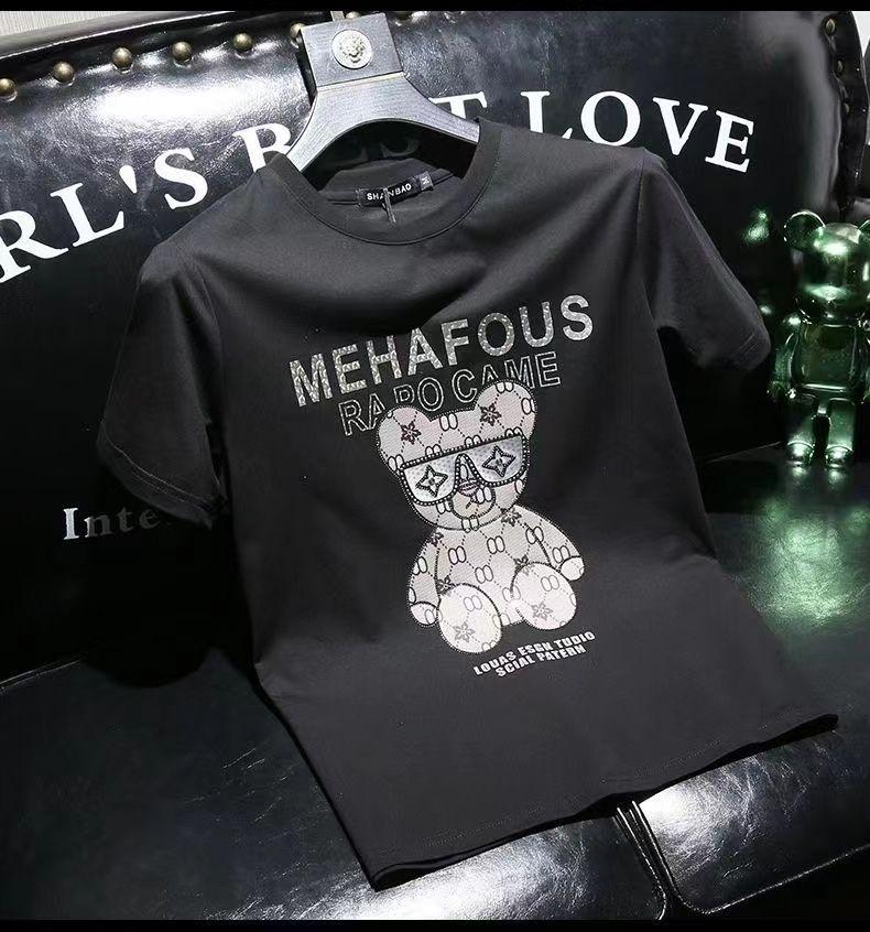 Product Introduction of European Station European Goods Trendy Bear Round Neck Short Sleeve T-Shirt Men 2023 Summer Youth Slim Fit Plus Size Half Sleeve Tee Comfort 15