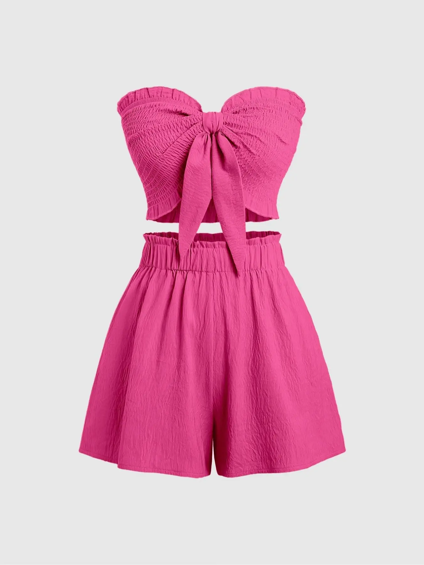 Women's Solid Crop Tube Top & Shorts Two-piece Set, Casual Fashion Cozy Two Piece Outfits for Daily Outdoor Wear, Ladies Clothes for All Seasons