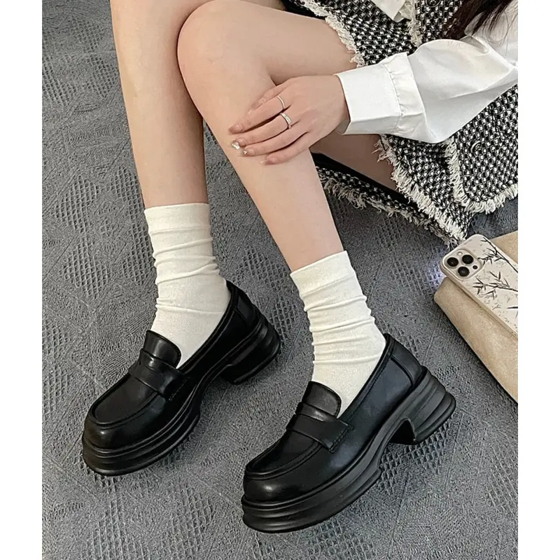 [FORM CHUẨN] Giày Loafers nữ basic 2 màu đen be đế cao [153] 5