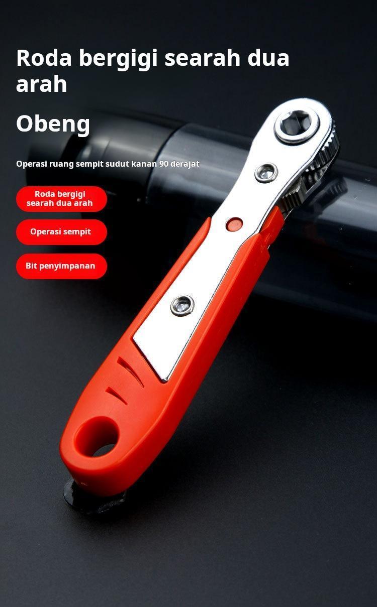 Obeng Ratchet 36 Gigi Cocok untuk Ruangan Kecil di Sepeda Motor dan Mobil Alat Obeng Fender Siku Berbentuk L Maju dan Mundur 1+10+9pcs Selongsong 5mm-13mm 1/4 Adaptor