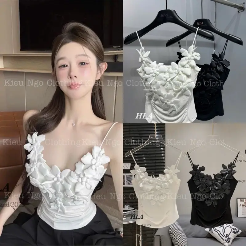 ( Hàng QC) Áo hai dây hoa nổi có đệm mút 3D hot hit phong cách hàn quốc