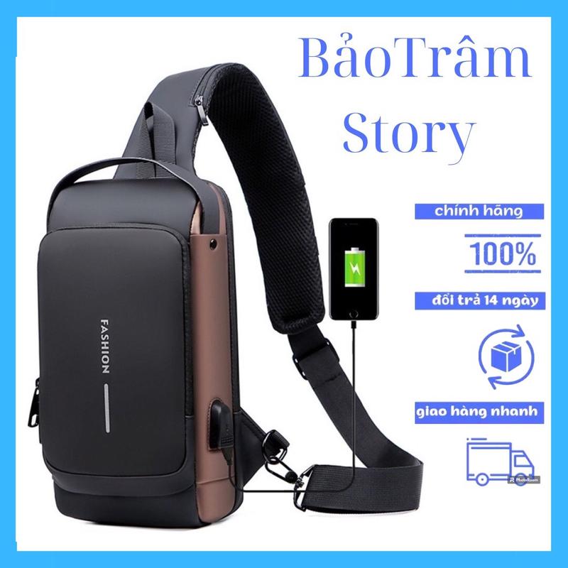 túi đeo chéo Fashion I thời trang nam chống nước có cổng sạc USB Bag Đeo Vai