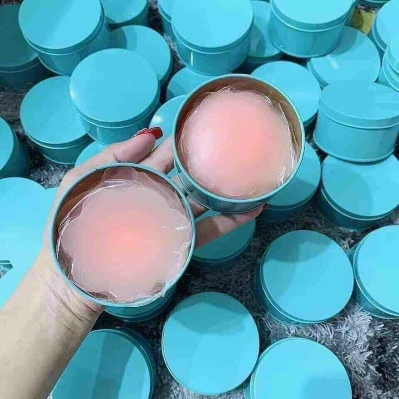  Hộp 10 miếng dán ngực silicon sillicon vòng tròn màu hồng 