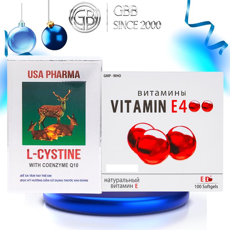 Combo Viên uống Lcystine 500mg+ Vitamin e Đỏ 400 hỗ trợ cải thiện da tối màu ,giúp giảm tình trạng gãy, rụng tóc.( lcystine (60V), Vitamin e Đỏ ( 100V)