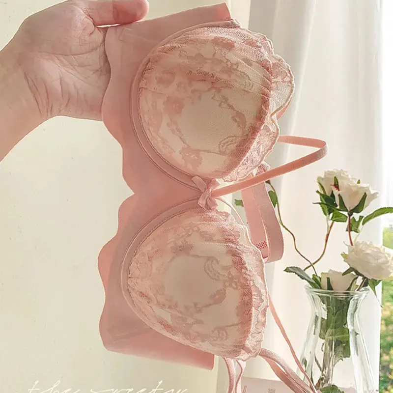 French lace bra,Gather bra without steel rings Wireless Wireless Womenswear Lingerie Comfort Bridal Print
