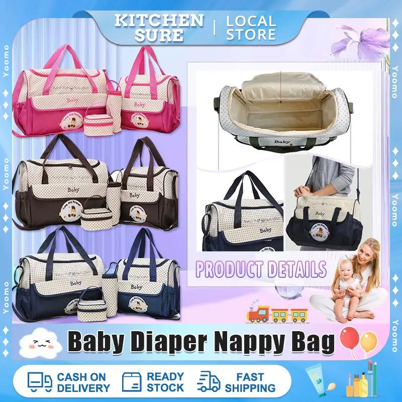 Baby Diaper Nappy Bag Women's Nylon Oxford Large Capacity Waterproof Shoulder or Hand Carry Infant Bottle Diaper Storage Mother Crossbody Bag for Mummy Baby Travel Tote Backpack