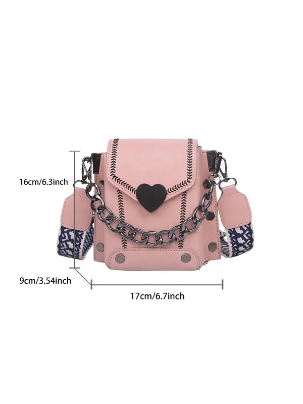 Fashion Chain Decorated Heart Decor Crossbody Bag Women, Simple Vintage Flap Shoulder Bag for Women, Casual Trendy Versatile High-quality Daily Commuting Bag, Girl Fashionable Shopping Bag 5
