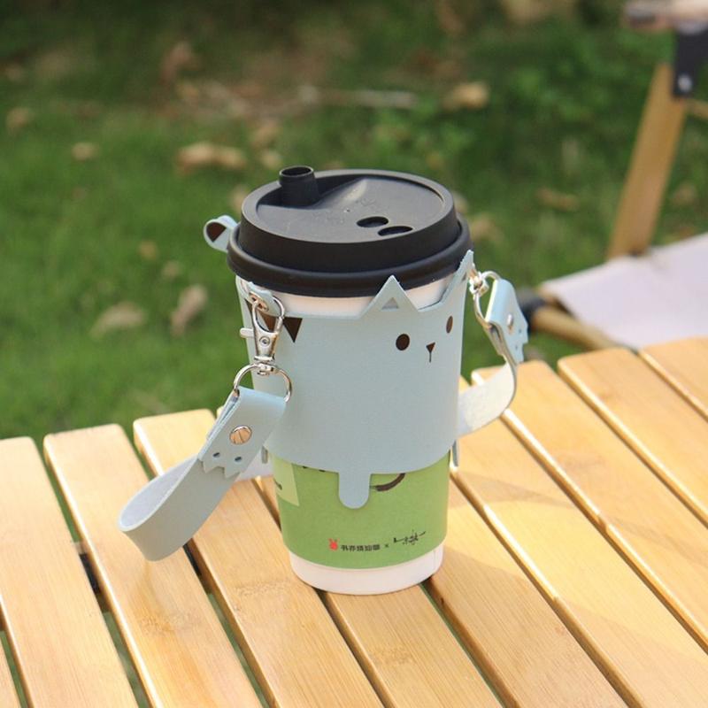 Product Introduction of Portable PU Leather Water Mug Tumbler Holder Pouch Cute Cat Design Anti scalding Handheld Cup Sleeve Outdoor Hand-held Milk Tea Cup Cover 11