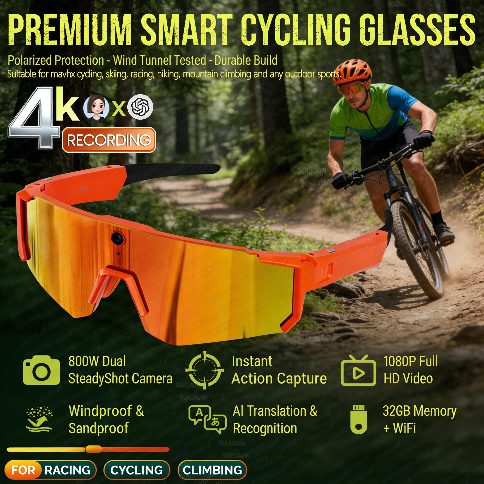 2026 New Premium Cycling Smart Glasses Men Goggles 800W 4K HD Anti-shake Camera Action Precise Capture AI Chat Windproof Glasses - Image 5