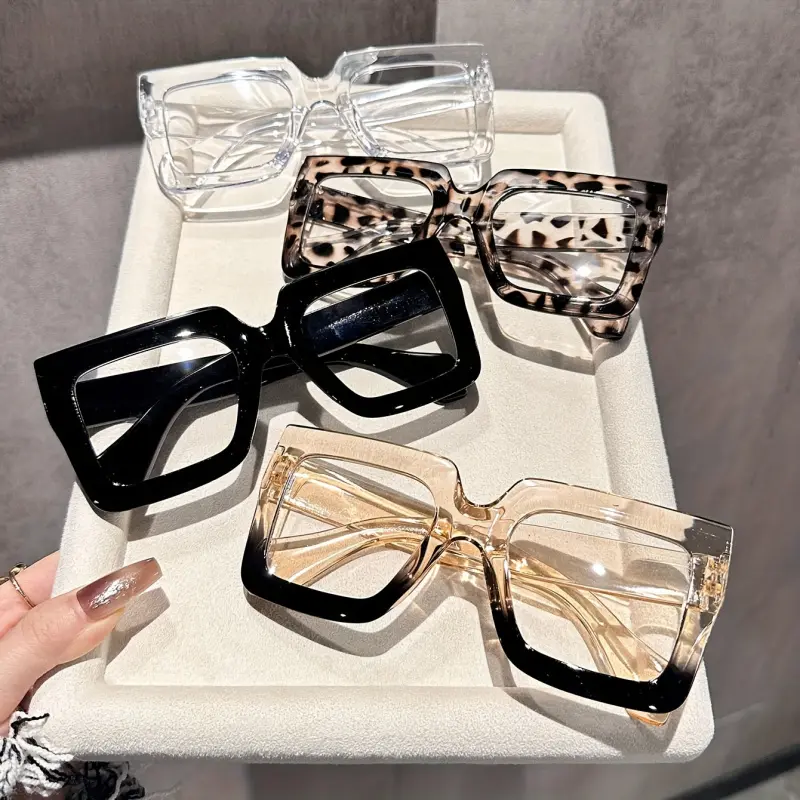 Women'S Geometric Retro Transparent Large Frame Glasses, Fashionable Square Sunglasses Suitable For Outdoor Leisure Activities, Women'S Daily Life Office Reading Decoration Gift