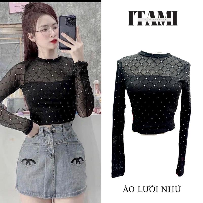  Áo lưới nhũ tràm  dài tay   hàng QC fom lững Co giãn tốt Có lớp lót bên trong Thoải mái  Women-ITAMI.jean 