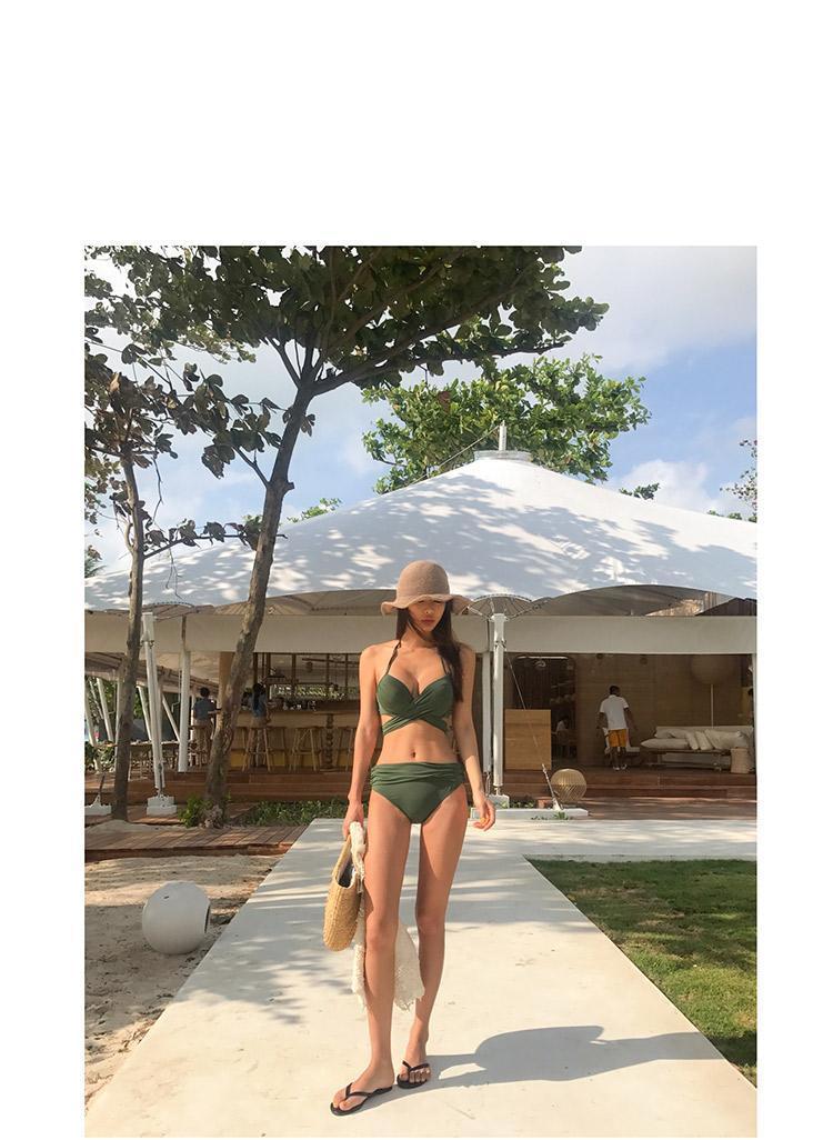 Product Introduction of [two piece triangle]Bikini Sexy Three-Point Army Green Steel Bracket Push up Cup Sexy Push-up Personality Bandage Split Swimsuit Women's Two-Piece Triangle 6