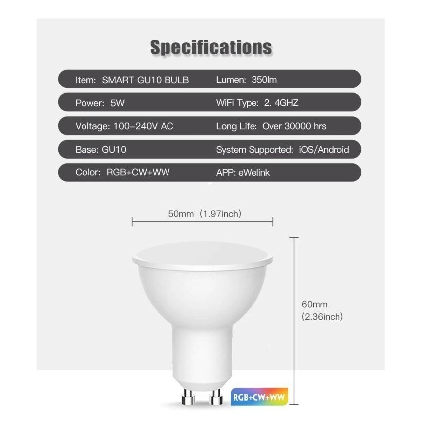 Smart Light eWelink Zigbee Bulb Support Alexa Google Voice Control GU10