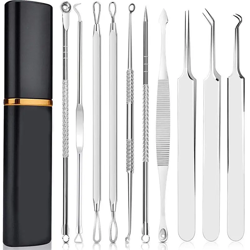 Blackhead Extractor Tool Set, 10pcs/set Blackhead Cleansing Tool with Storage Case, Manual Skin Care Tool for Forehead, Face and Nose 0