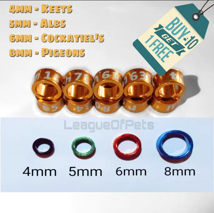 Leg band Albs 1&2 / Cockatiel 4.7mm 5mm 6mm 7mm ring 1pc