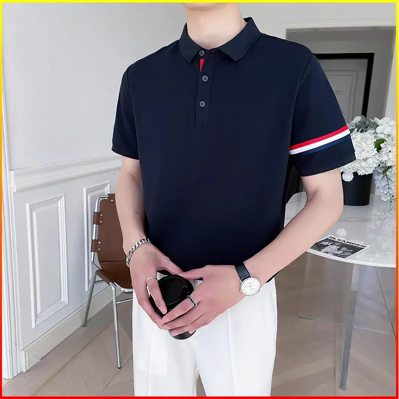 Áo thun polo nam vải cá sấu phối sọc viền tay Menswear Cộc Tay