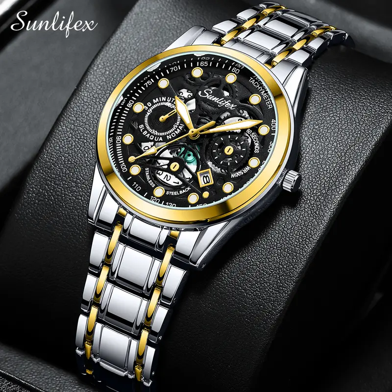 Sunlifex Jam Tangan Pria Original Display Kuarsa Anti Air Tali Stainless Steel Santai Mode Jam Tangan Cowok SL9001 1