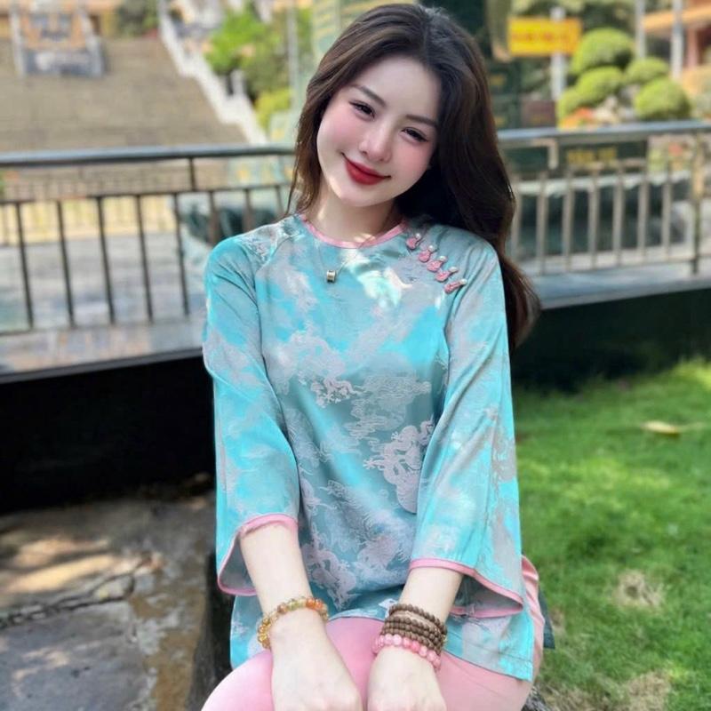 [Diệu Mai] Xanh ngọc kết cúc Voi Dress, Set đầm nữ thanh lịch đi lễ chùa trang nghiêm - Áo + quần