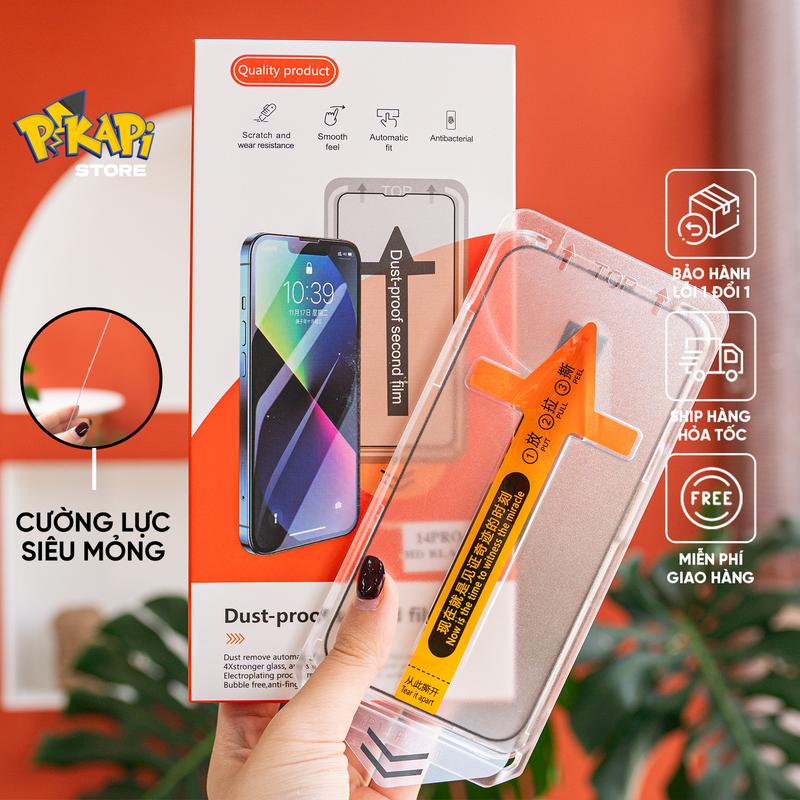 Kính cường lực dành cho iPhone Khung tự dán & Màng tự lấy bụi: siêu dễ dán tại nhà, chống xước, chống va đập KINGMAX
