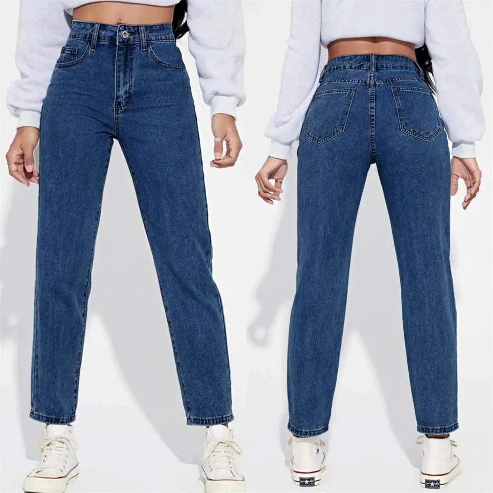 High Waist Boyfriend Jeans, Women's Korean Style MomJeans Simple Loose Tapered Jeans Pants Womenswear skinny  jeans ripped  jeans Bottom Cotton