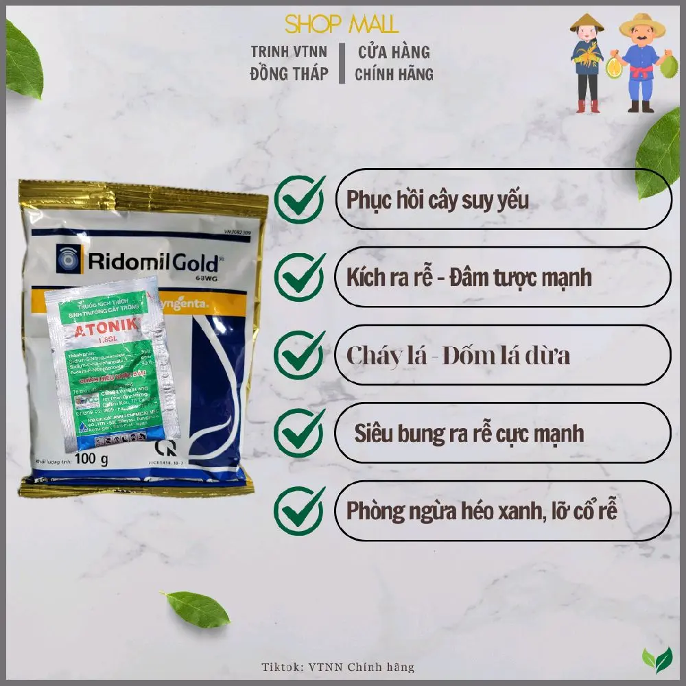 Combo Ridomil gold + Atonik - Phục hồi cây suy yếu - Kích ra rễ mới - Rễ đâm sâu phát triển mạnh - phòng héo xanh, lỡ cổ rễ, chết cây con, ngăn ngừa nấm gây hại